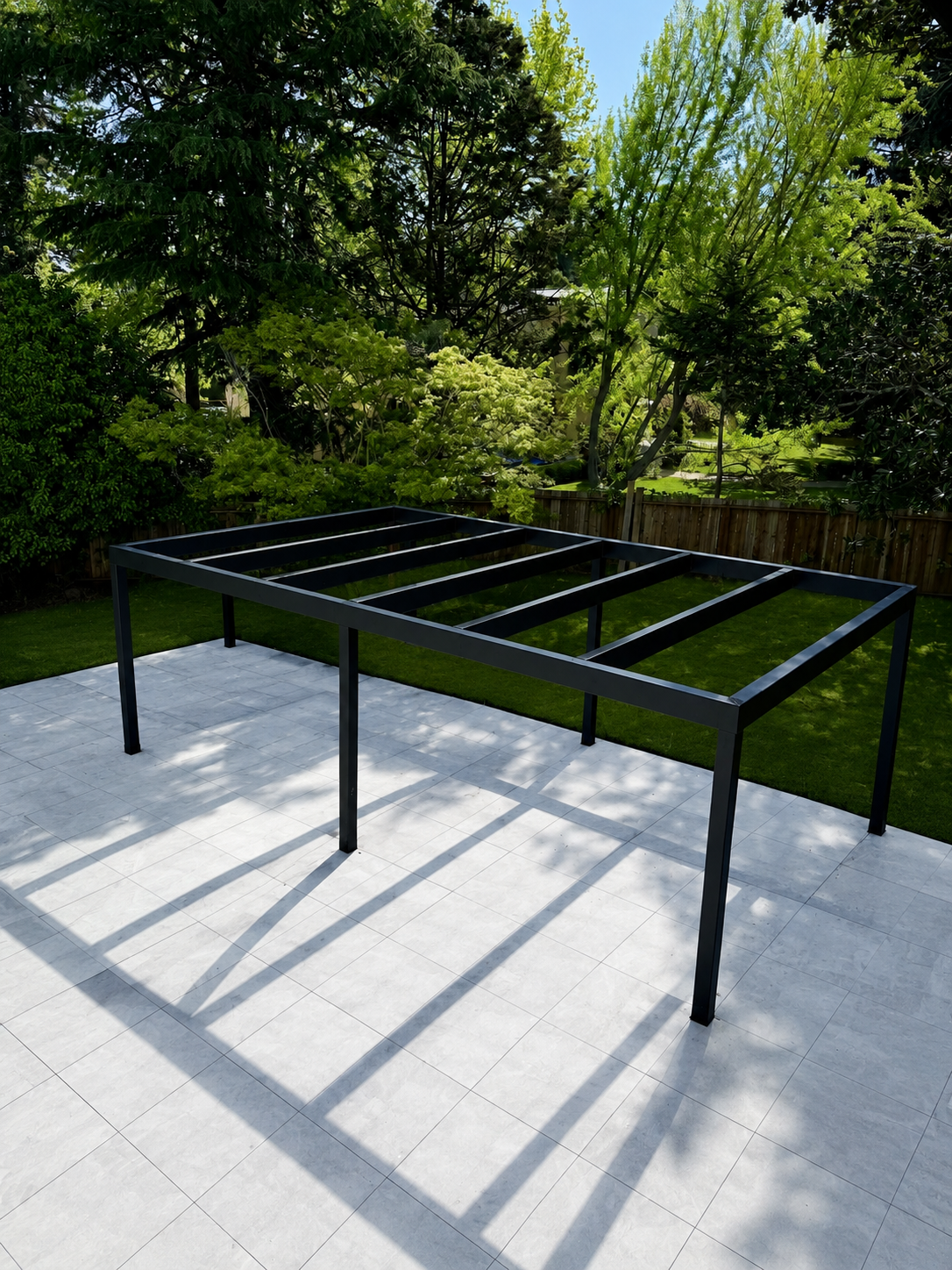 Black trellis frame viewed from above