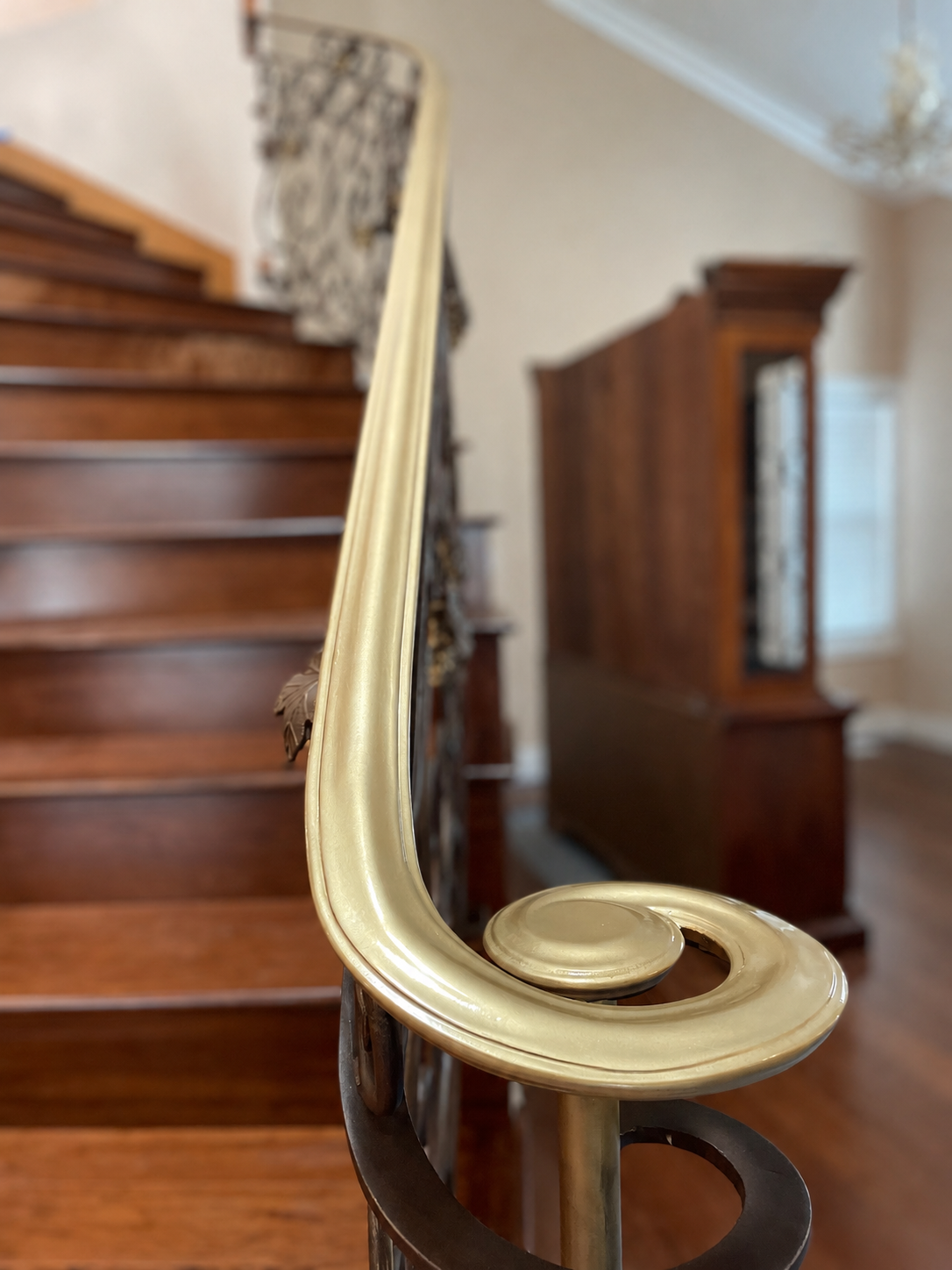 Close up of a polished decorative handrail detail