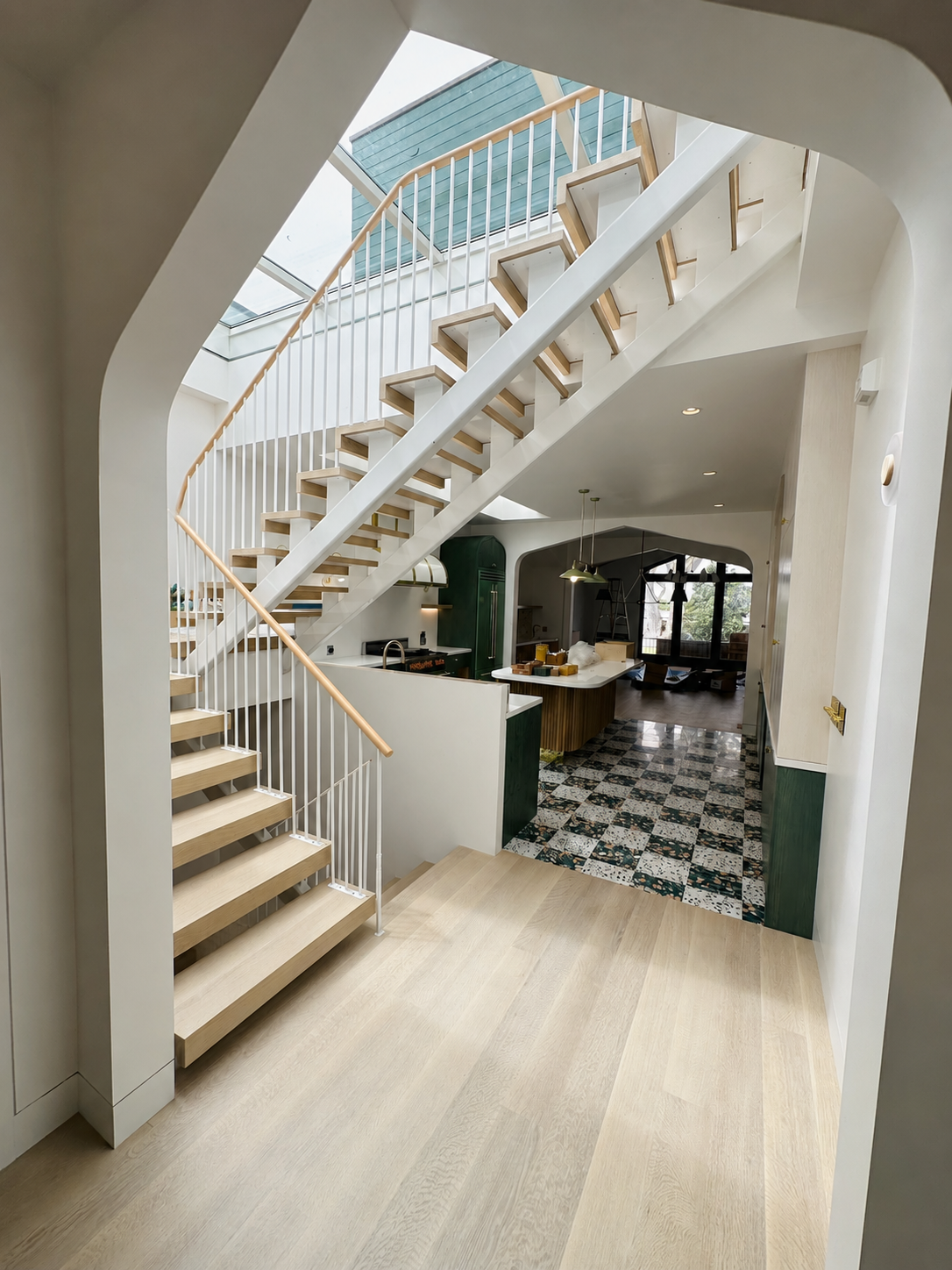 White custom staircase railing inside a modern home