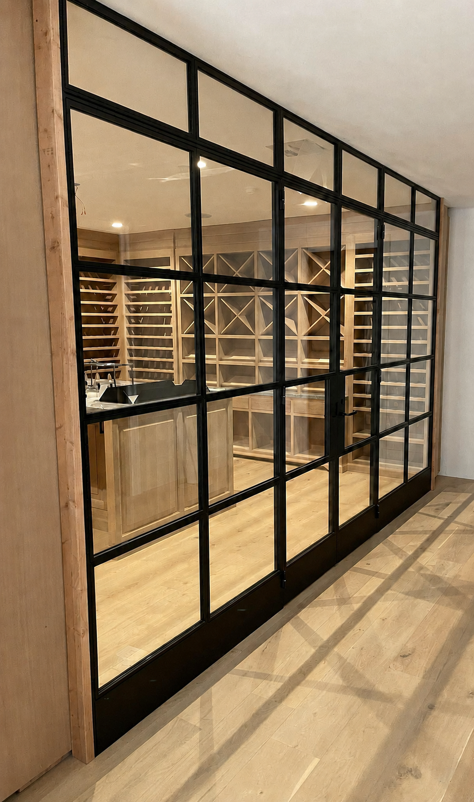 Black framed glass wall and door system