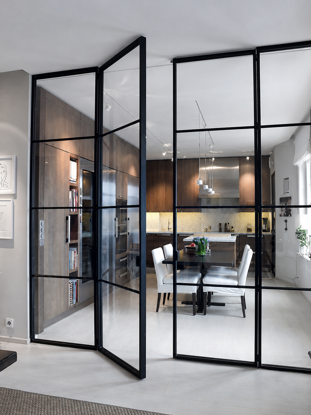 Black framed interior glass partition